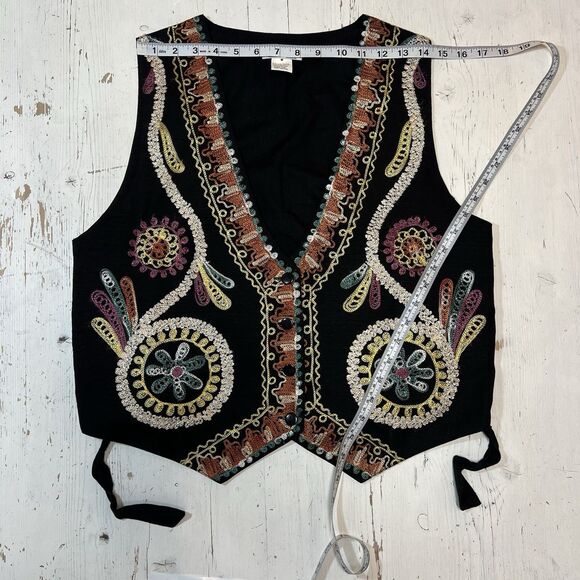 Gallagher Vest Embroidered Size M Cotton Flax Festival Boho Western - Picture 5 of 8
